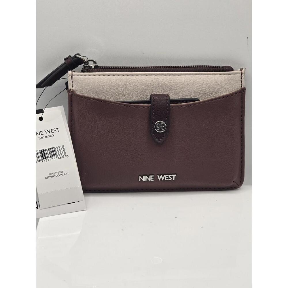Nine West Jollie Slg Small Top Zip Duo Bifold Wallet Brand New W/ Tags Redwood